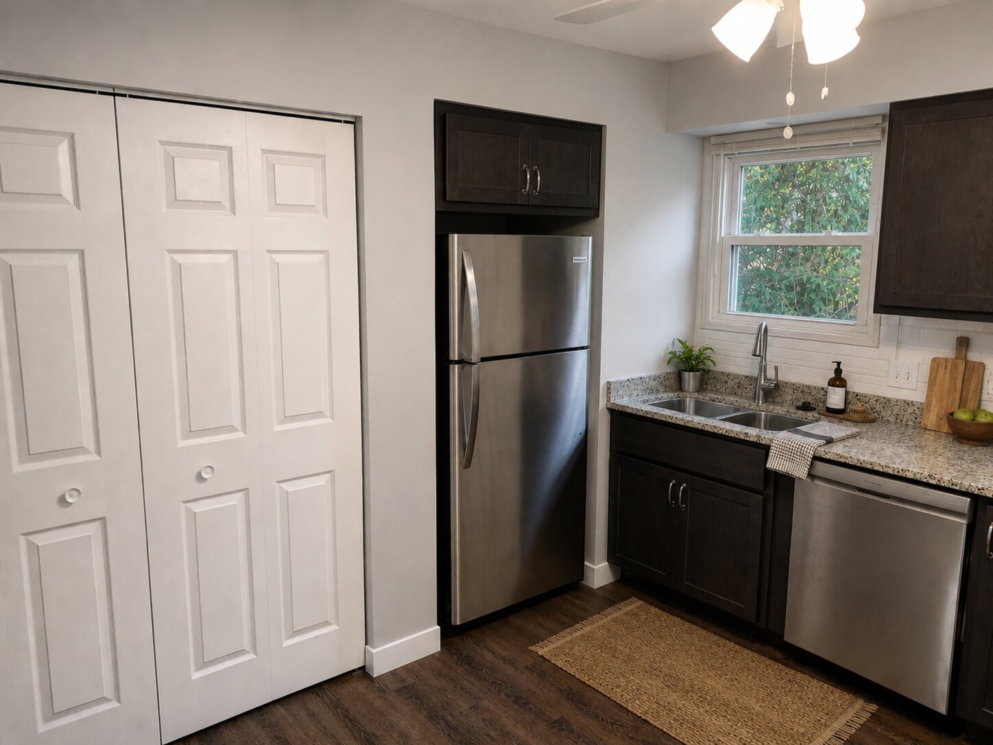 Kitchen and storage closets at The Grove apartments