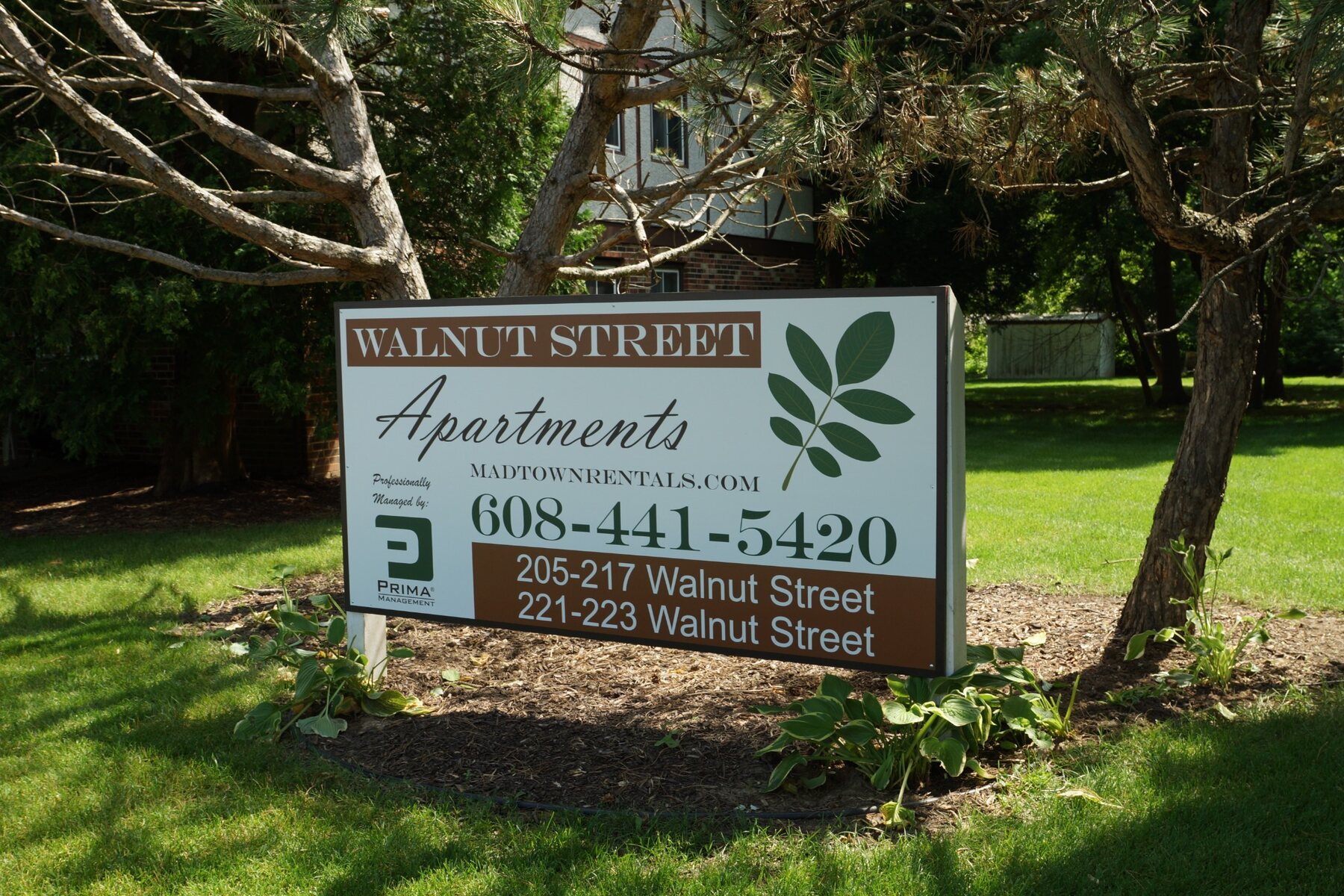 Walnut Street Apartments community sign in Oregon, Wisconsin